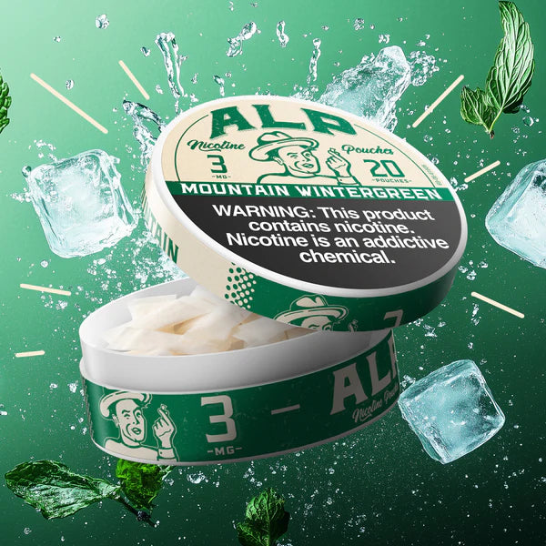 ALP POUCHES MOUNTAIN WINTERGREEN 5 PACK AVAILABLE IN 3mg 6mg 9mg PRE-ORDER NOW